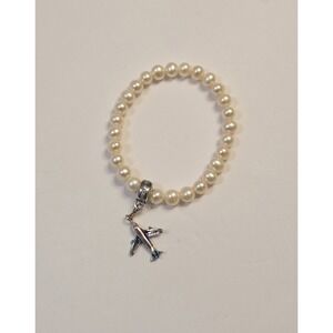 Thomas Sabo Charm Club Pearl Sterling Charm Bracelet Airplane Charm 925 Elastic